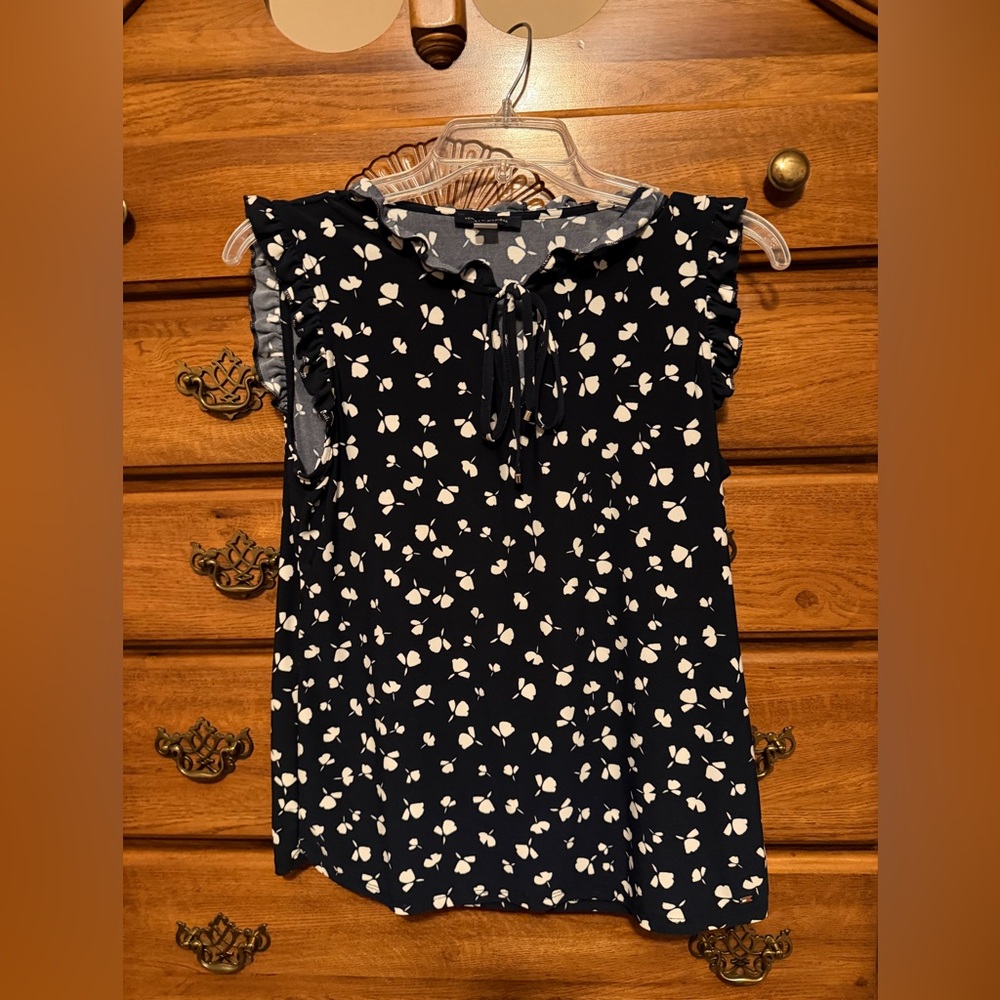 Tommy Hilfiger Navy and White Floral Blouse